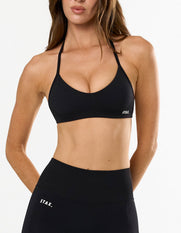 STAX. Premium Seamless Skulpt Bralette in Black with statement stappy halter neck design