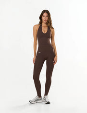 Premium Seamless Skulpt Halter Tank - Brown