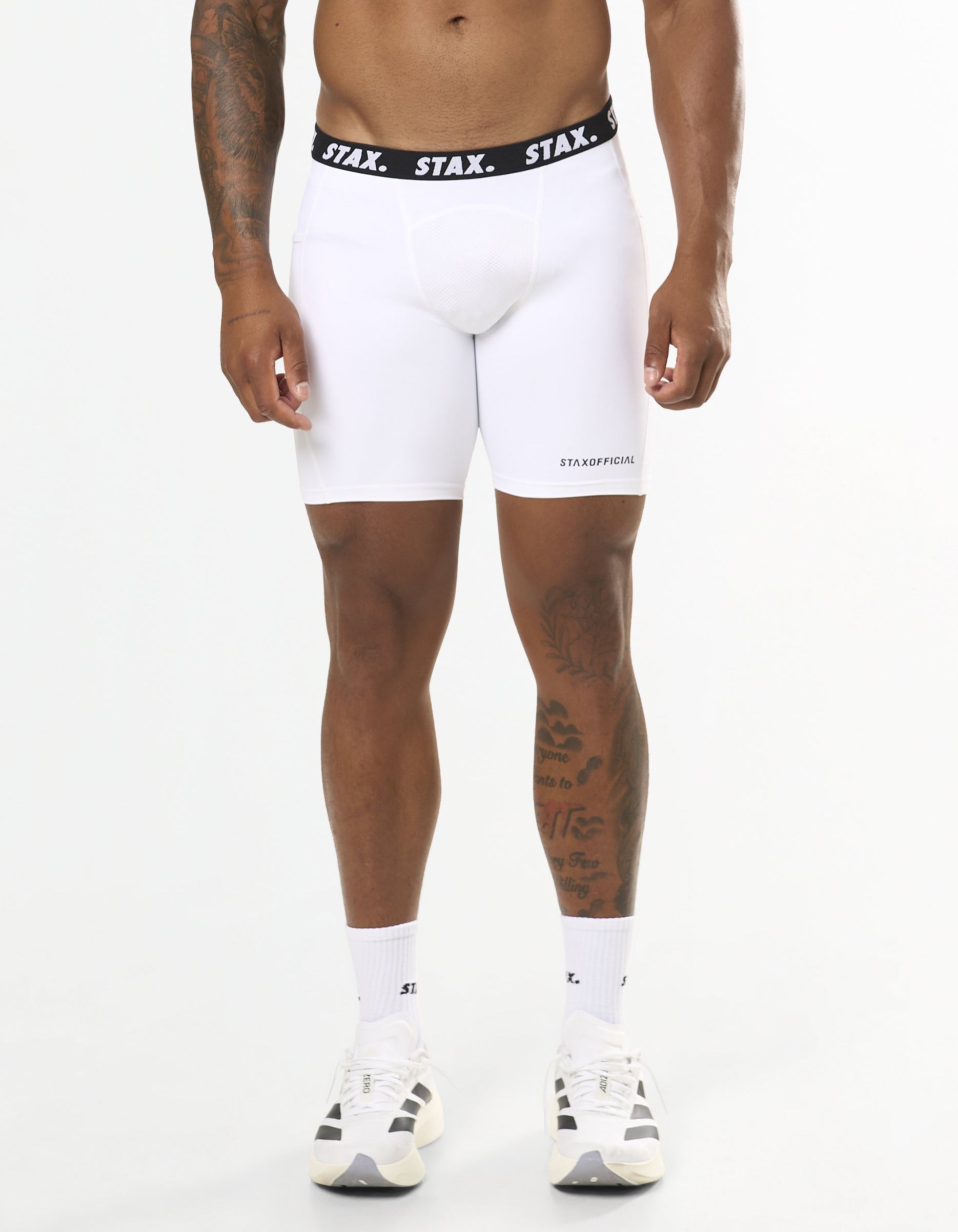 Mens Compressive Phone Pocket Bike Shorts - White