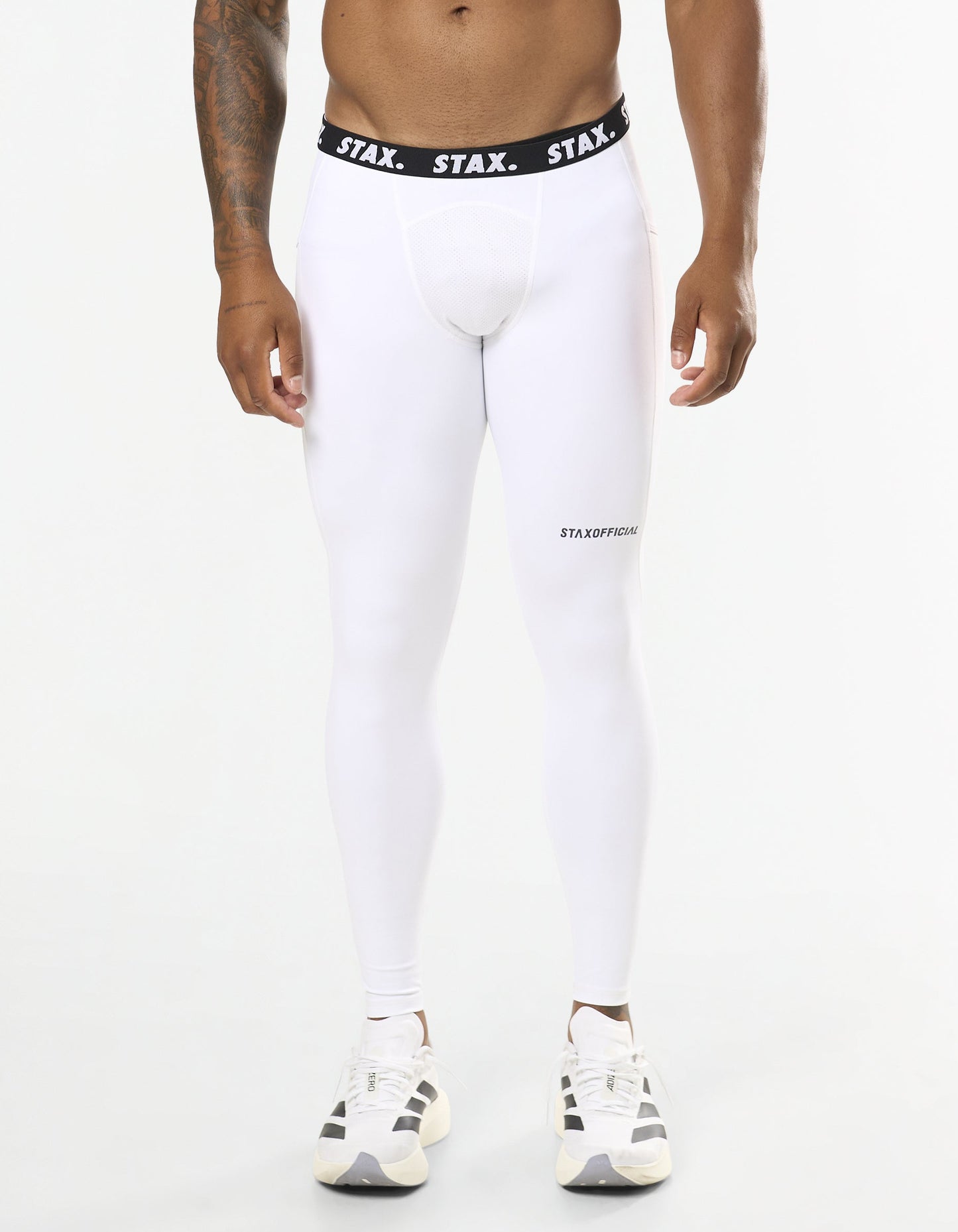 Mens Compressive Phone Pocket Tights - White