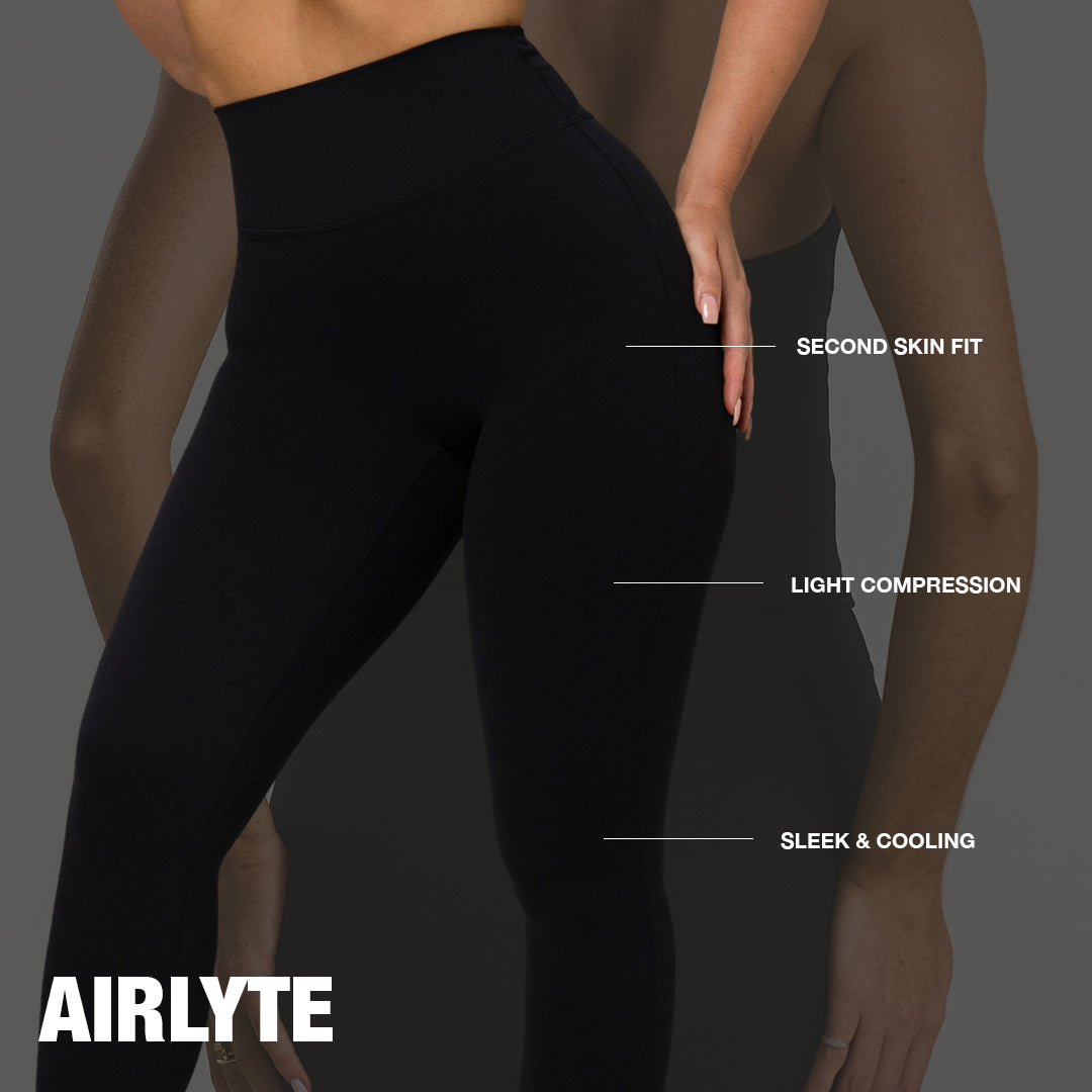 Airlyte Fabric Technology - Second Skin fit and light Compression - Close up of black tights 
