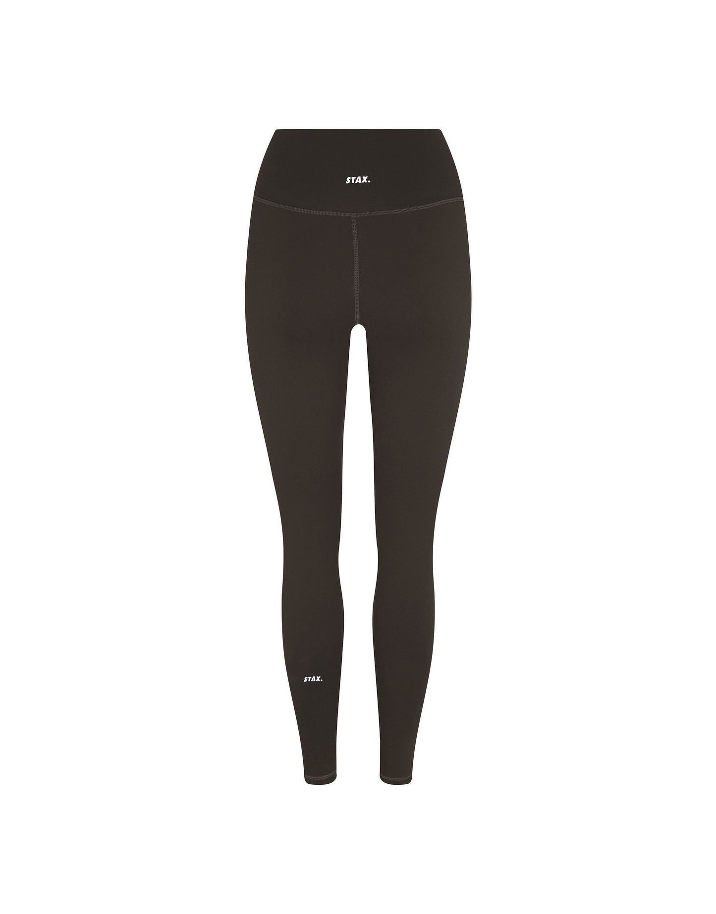 Flat lay back view of STAX. NFS (No Front Seam) Full Length Tights NANDEX™ in Espresso showing small white logos