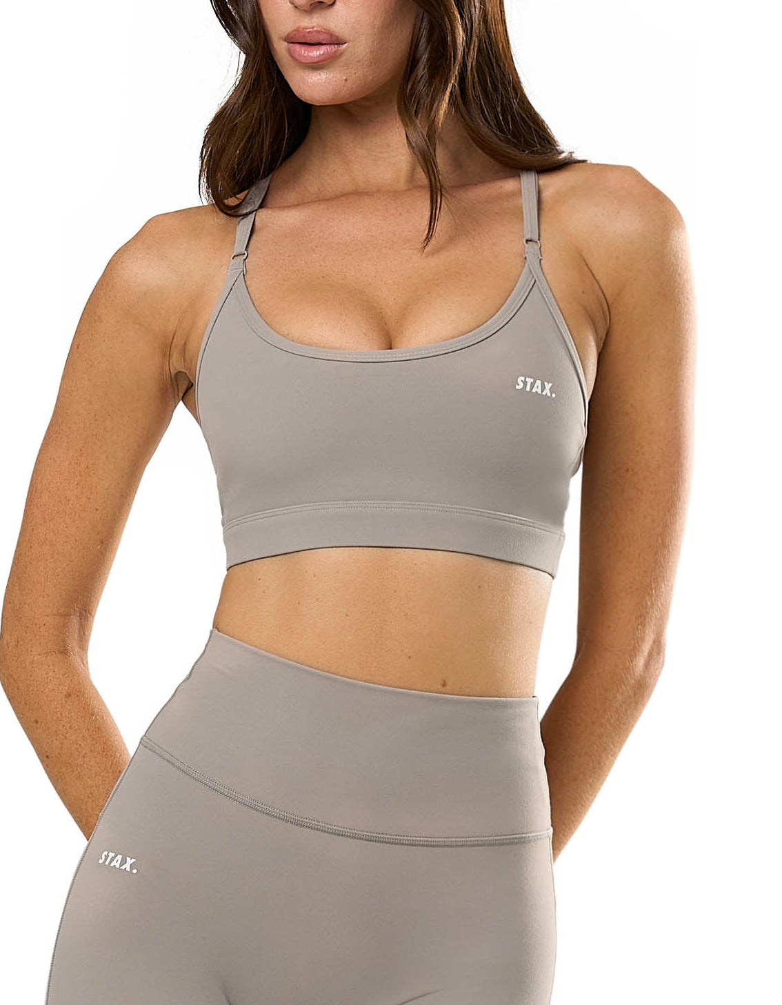 STAX. Strappy Crop NANDEX™ in Taupe  - NANDEX™ Material - Activewear for walks, yoga & everyday wear 