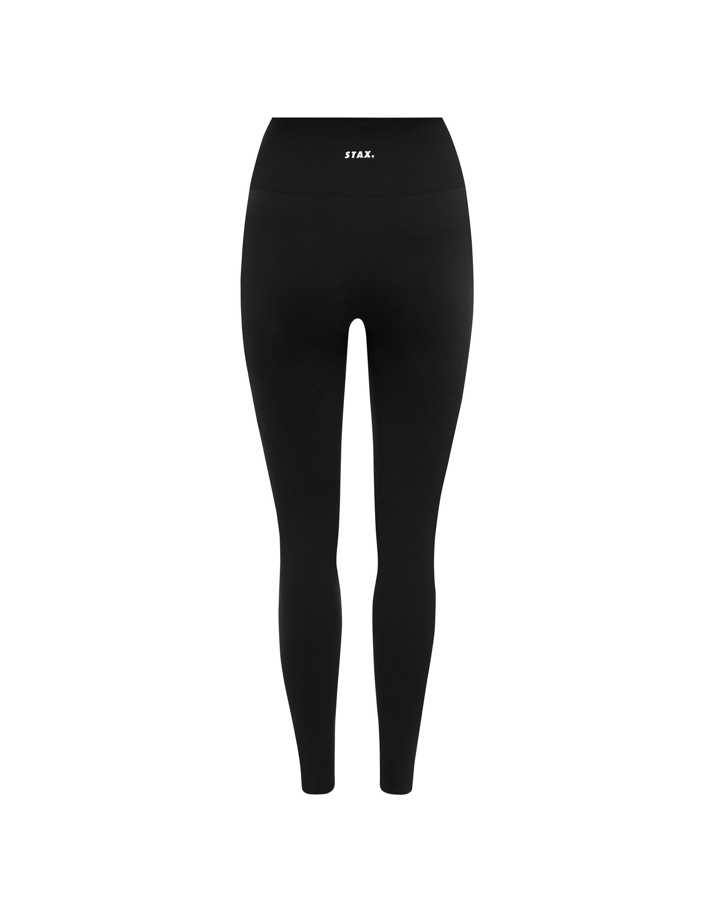 Flat lay back view of STAX. Premium Seamless Tights in Astro showing small white logo 