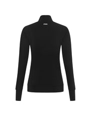 Flat lay back view of STAX. Zip Jacket NANDEX™ in Black showing small white logo and flattering design 