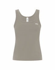 Flat lay front view of STAX. Body Tank NANDEX™ in Taupe isolated on a white background  