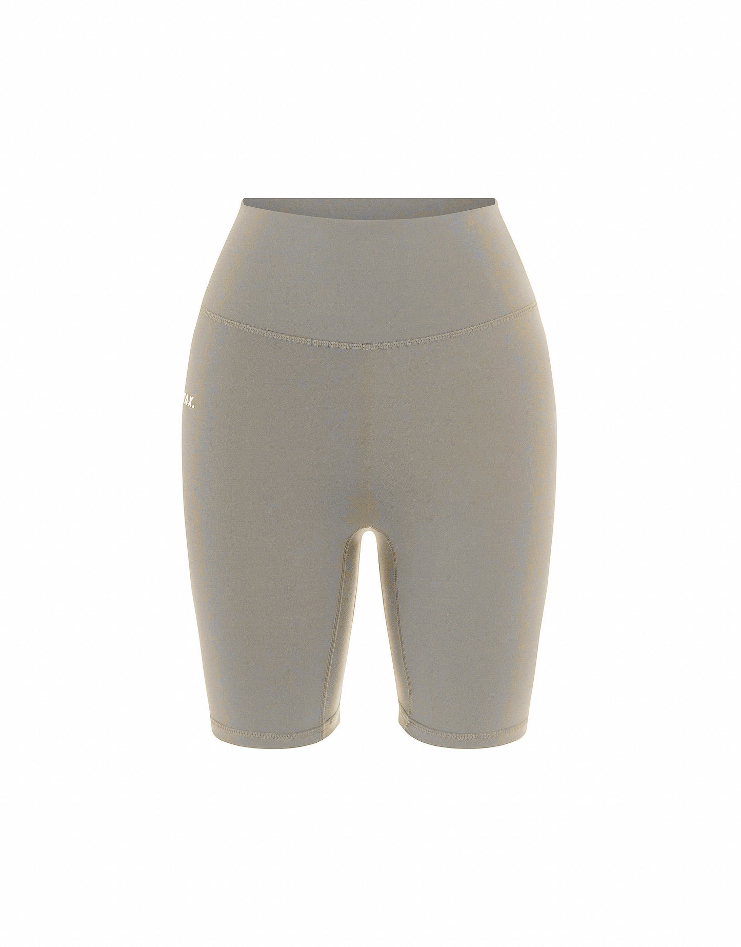 Flat lay front view of STAX. NFS Midi Bike Shorts NANDEX™ in Taupe isolated on a white background  