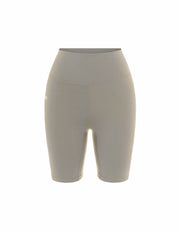 Flat lay front view of STAX. NFS Midi Bike Shorts NANDEX™ in Taupe isolated on a white background  